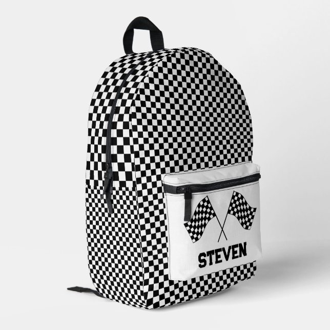 Chequered Racing Flags Personalised  Printed Backpack (Back Corner Left)