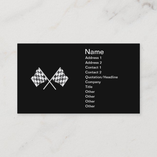 chequered racing flags with a black background business card (Front)