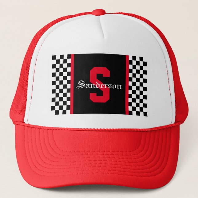 Chequered Racing Stripe Trucker Hat (Front)
