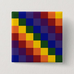 Chequered Rainbow 15 Cm Square Badge