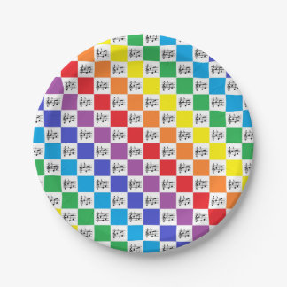 Chequered Rainbow and Musical Notes Paper Plate