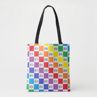 Chequered Rainbow and Musical Notes Tote Bag