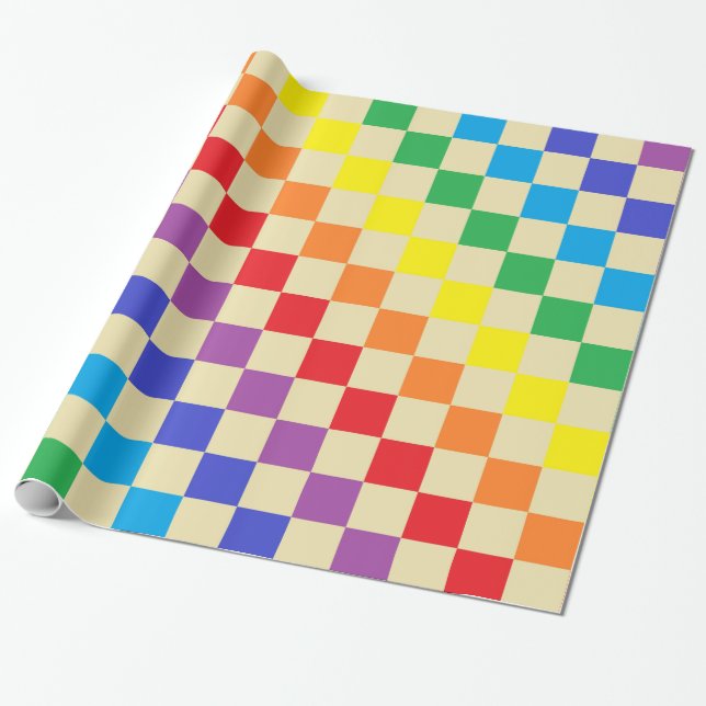 Chequered Rainbow Beige Wrapping Paper (Unrolled)
