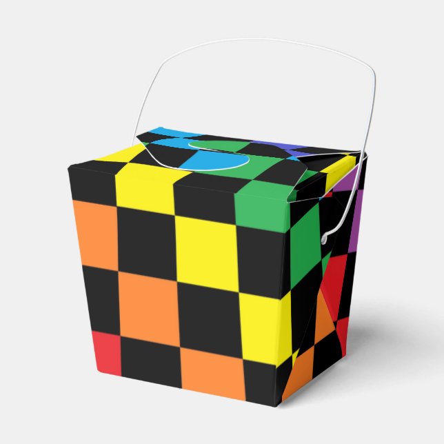 Chequered Rainbow Black Favour Box (Front Side)