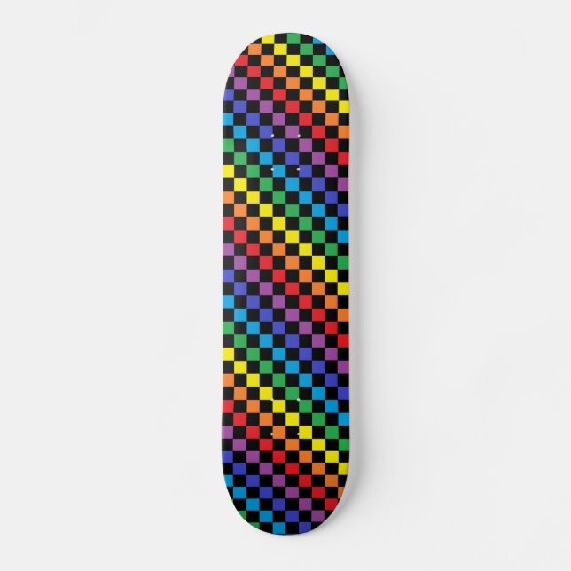 Chequered Rainbow Black Skateboard (Front)