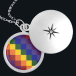 Chequered Rainbow Locket Necklace<br><div class="desc">Celebrate your Pride, support, or love of colour with this cool chequered rainbow pattern. Each row of rainbow coloured squares shifts one square to the right to create a colourful chequered pattern. The squares of red, orange, yellow, green, blue, indigo, and violet form a sequence of diagonal stepped stripes. Digitally...</div>