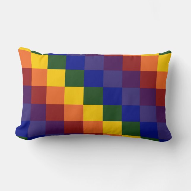 Chequered Rainbow Lumbar Cushion (Front)