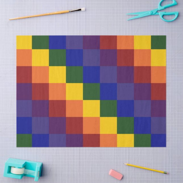 Chequered Rainbow Tissue Paper (Craft)