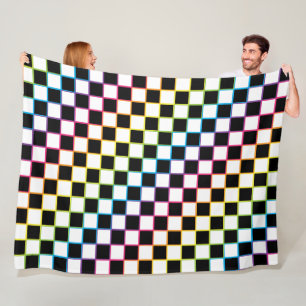 Chequered Rainbow white Fleece Blanket