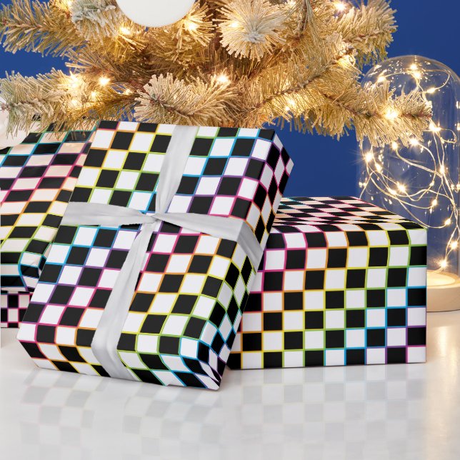 Chequered Rainbow white  Wrapping Paper (Holidays)