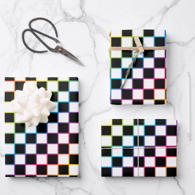 Chequered Rainbow white  Wrapping Paper Sheet (Front)
