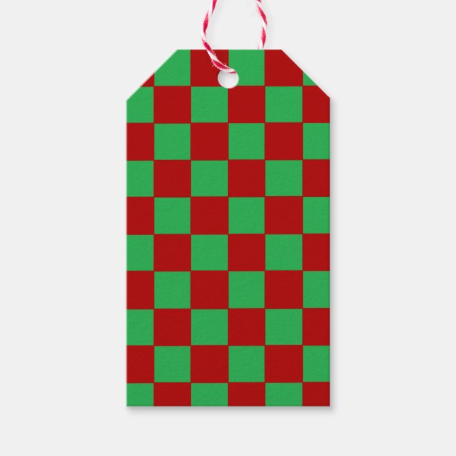 Chequered Red and Green  Gift Tags (Front)
