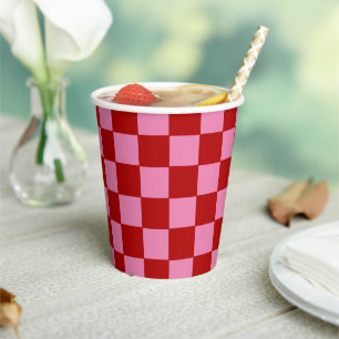 Chequered Red and Hot Pink Paper Cups