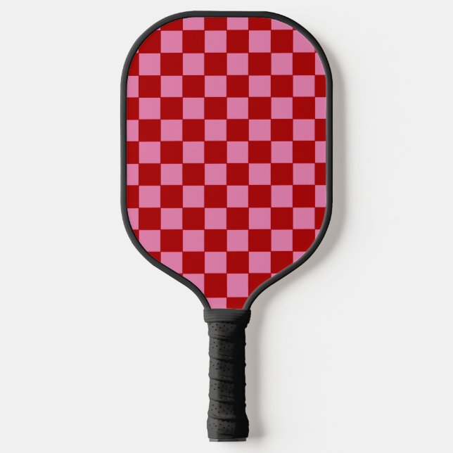 Chequered Red and Hot Pink  Pickleball Paddle (Front)