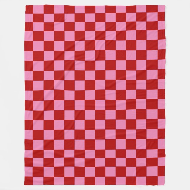 Chequered Red and Hot Pink  Poker Cards Fleece Blanket (Front)