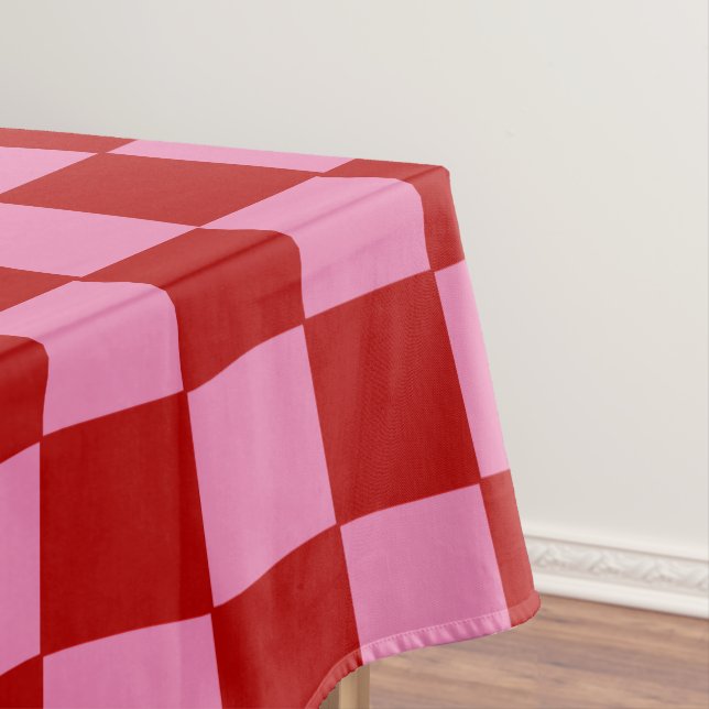 Chequered Red and Hot Pink  Tablecloth (In Situ)