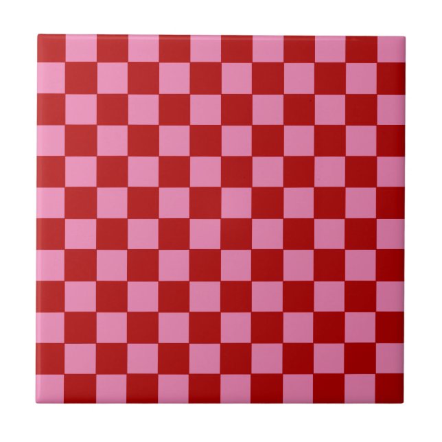 Chequered Red and Hot Pink  Tile (Front)