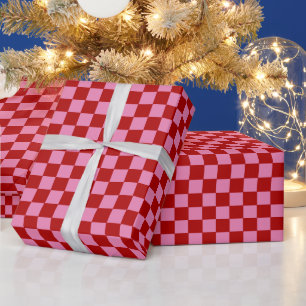 Chequered Red and Hot Pink  Wrapping Paper