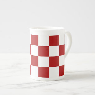 Chequered Red and White Bone China Mug