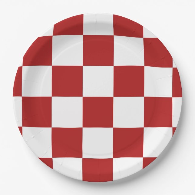 Chequered Red and White Paper Plate (Front)