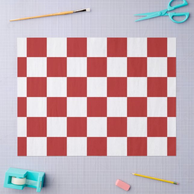 Chequered Red and White Tissue Paper (Craft)