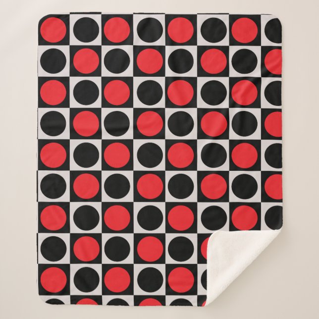 Chequered Red Black Circles Pattern Design  Sherpa Blanket (Front)
