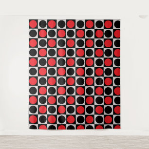 Chequered Red Black Circles Pattern Design Tapestry