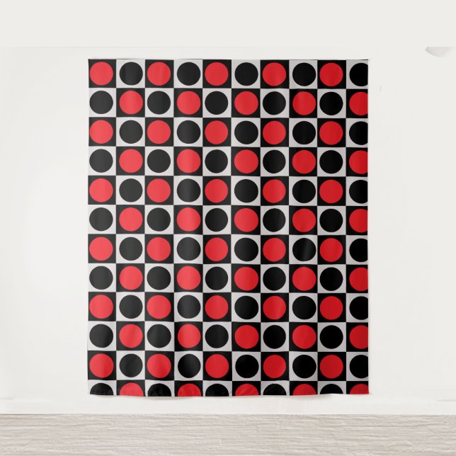 Chequered Red Black Circles Pattern Design  Tapestry (Front)