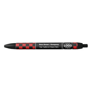 Chequered Red Company Logo: Fun Conference Freebie Black Ink Pen