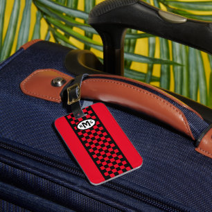 Chequered Red Monogram Luggage Tag
