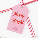 Chequered Red Pink Gift Tags<br><div class="desc">Chequered Red Pink Retro "Merry & Bright" Gift Tags</div>