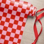 Chequered Red Pink Wrapping Paper<br><div class="desc">Chequered Red Pink Retro Wrapping Paper</div>