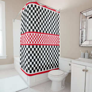 Chequered Red White Black Shower Curtain