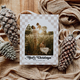 Chequered Retro Family Arch Photo Holiday Postcard