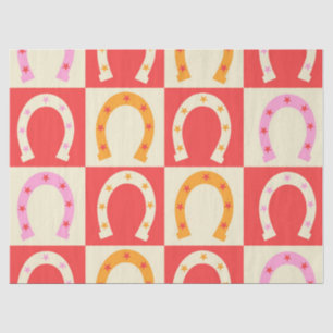 Chequered Retro Horseshoe in Orange red and Pink Tissue Paper