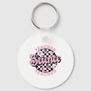 Chequered Retro Pink Back To School Science Teache Key Ring