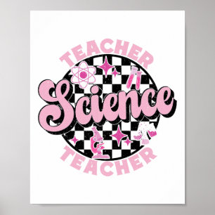 Chequered Retro Pink Back To School Science Teache Poster