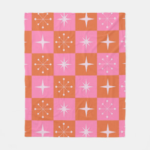 Chequered Retro stars pattern pink orange    Fleece Blanket