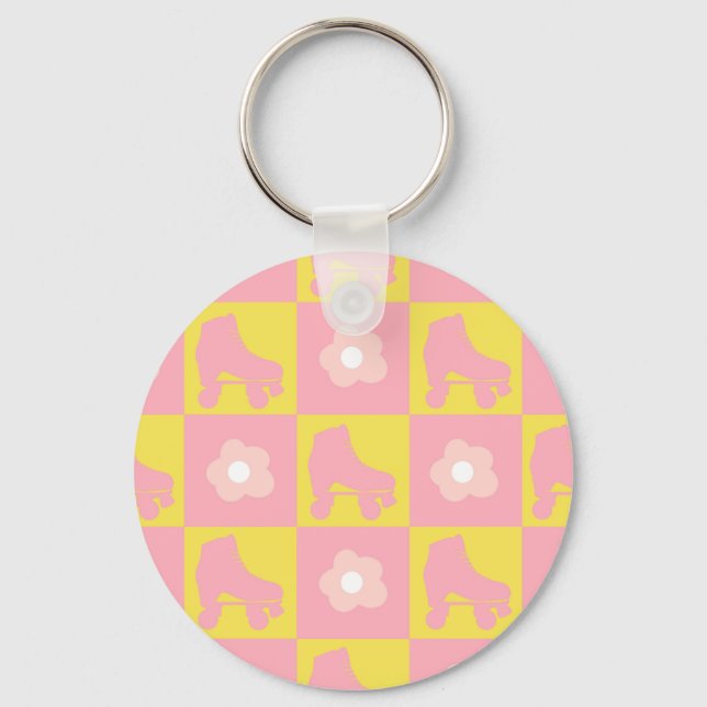 Chequered Roller Skates Quad Derby Skater Gift  Ke Key Ring (Front)