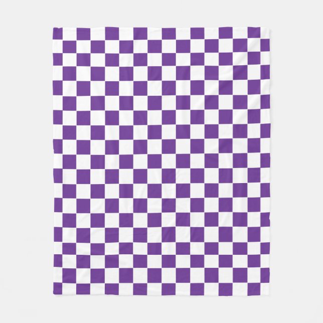 Chequered Royal Purple  and White Fleece Blanket (Front)