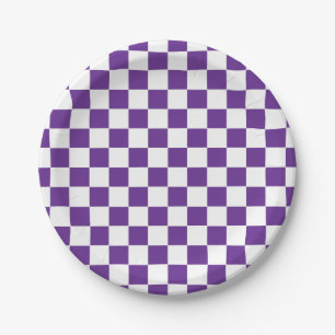 Chequered Royal Purple and White Paper Plate