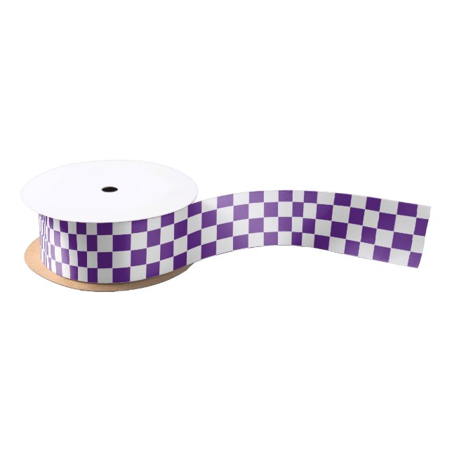 Chequered Royal Purple  and White Satin Ribbon (Spool)