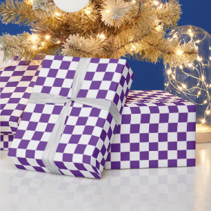 Chequered Royal Purple and White Wrapping Paper