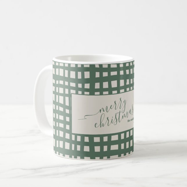 chequered Sage Ivory Christmas elegant Coffee Mug (Front Left)