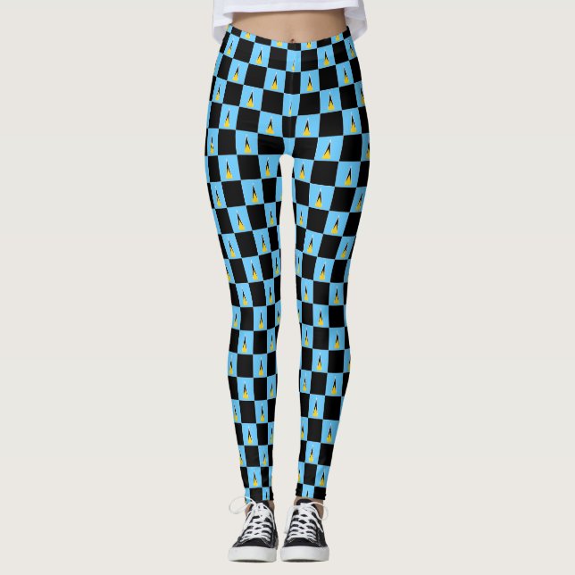 Chequered Saint Lucia Flag Pattern  Leggings (Front)