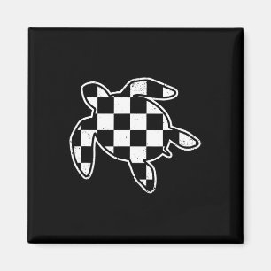 Chequered Sea Turtle Earth Day Race Car Retro Game Magnet