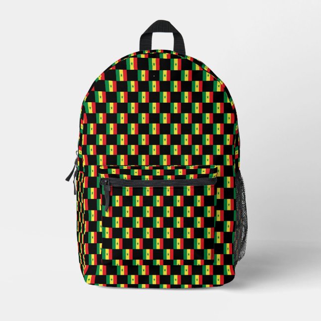 Chequered Senegal Flag Pattern  Printed Backpack (Front)