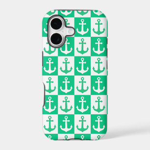 Chequered Ship Anchor Pattern - Ocean Green