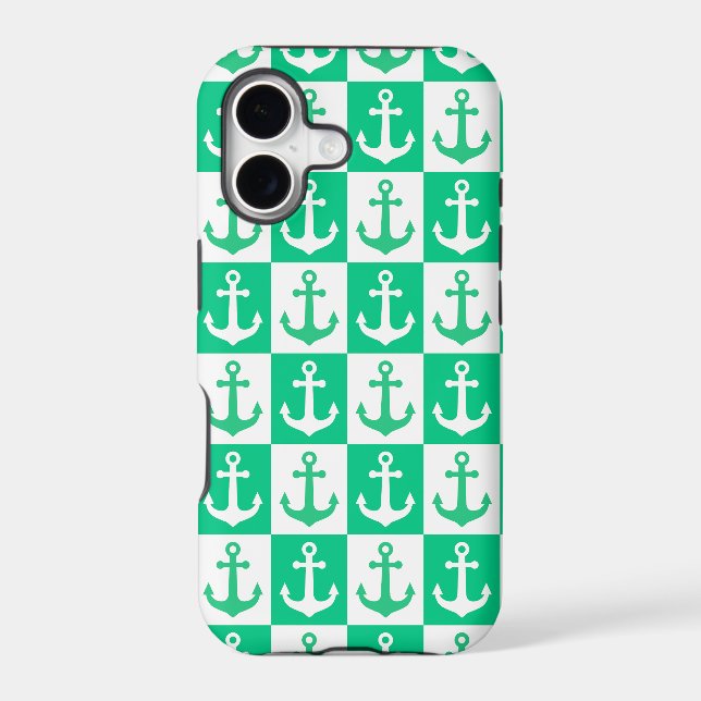 Chequered Ship Anchor Pattern - Ocean Green    (Back)