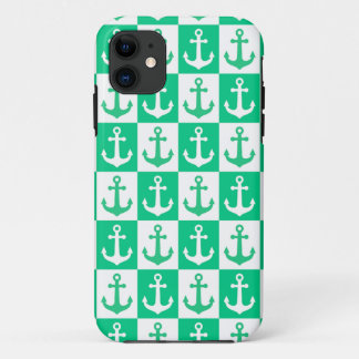 Chequered Ship Anchor Pattern - Ocean Green Case-Mate iPhone Case